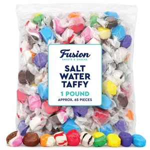 Assorted Salt Water Taffy Individually Wrapped - 1 Pound Bag - Saltwater Taffy Bulk Candy Individually Wrapped - Old Fashioned Retro Candy - Party Favor Dessert Snack