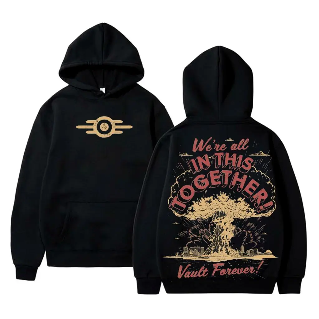 Fallout Vault Hoodie: We're All In This Together Nuclear Bomb Graphic Unisex Gaming Hoodie - Cozy, Pullover for Fans of Post-Apocalyptic Style