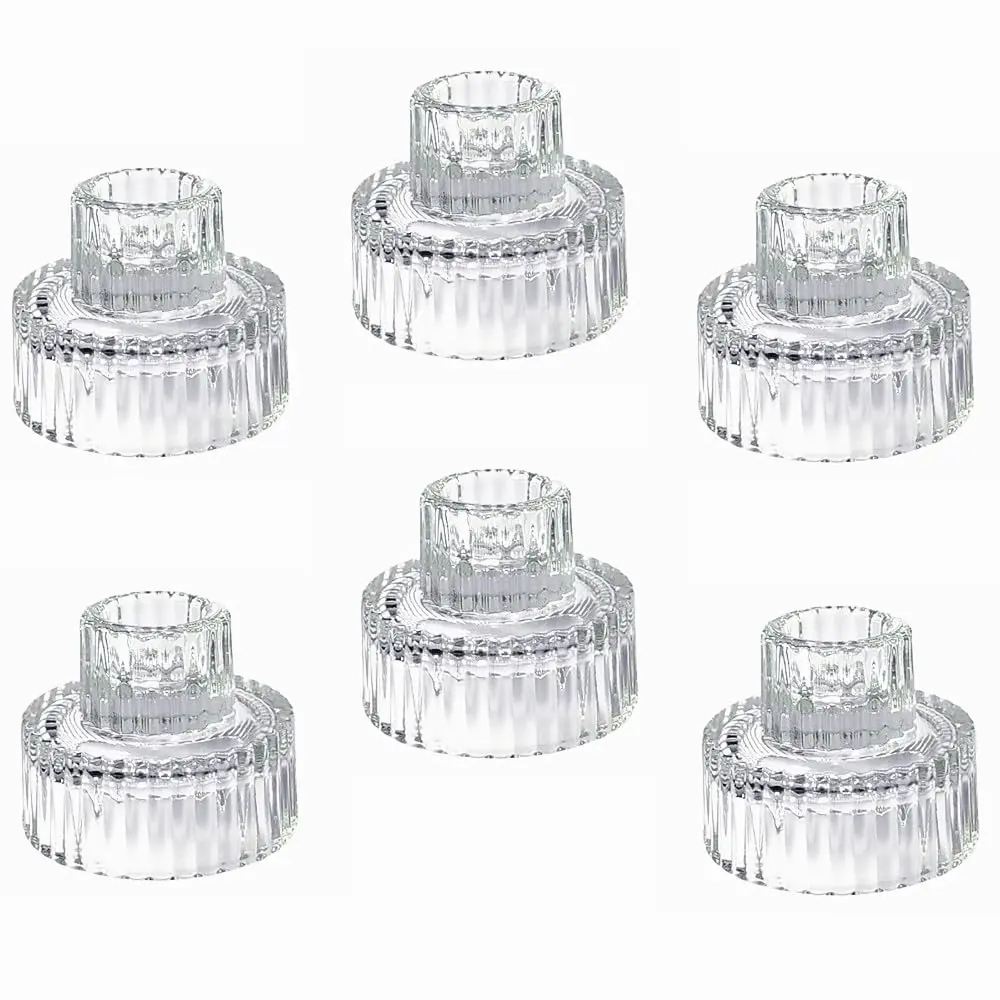 Glass Tapered / Tea Light Candle Holders - Decorative Centerpieces for Weddings, Parties, & Meditation