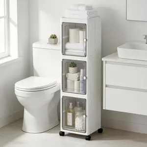 3 Tier Plastic Storage Bins with Lids Stackable Containers with Wheels Collapsible Folding Boxes for Home Office Dorm Kitchen 32.5cm x 25cm x 22cm Utensils