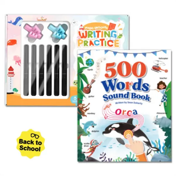 Back To School Timetome Kids Learning Set, Interactive Sound Book & Reusable Grooved Writing Workbook, Preschool Learning and Fine Motor Skills Activity Books