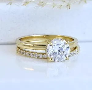 Janefashions 2CT Round Cut Hidden Halo CZ Engagement Ring Wedding Band Bridal Ring Set Travel Ring 14K Gold Over Sterling Silver Size 3-12 S13939