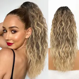 ONLYCUTE Ombre Brown Mix Blonde Claw clip Ponytail-18inch Clip on Easy Wear Easy Off Claw Ponytail Fluffy Natural Looking Highlight Ponytail ExtensionSynthetic Hairpiece for Women Many Colors