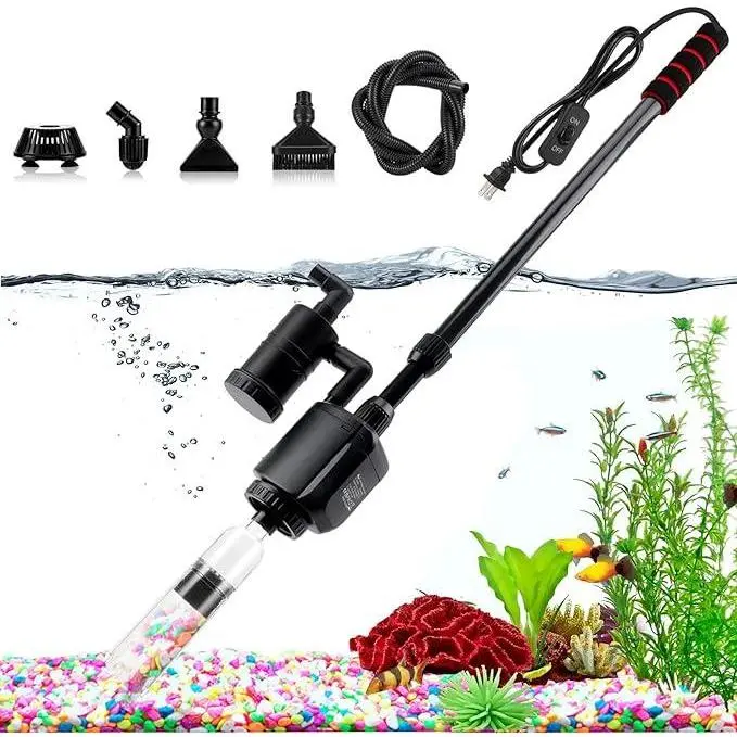 Electric Aquarium Gravel Cleaner, 6-in-1 Automatic Fish Tank Cleaning Tool Aquarium Gravel Vacuum Cleaner, Suitable for Water Change, Sand Washing, Water Filtration, and Water Circulation (320GPH, 20W)
