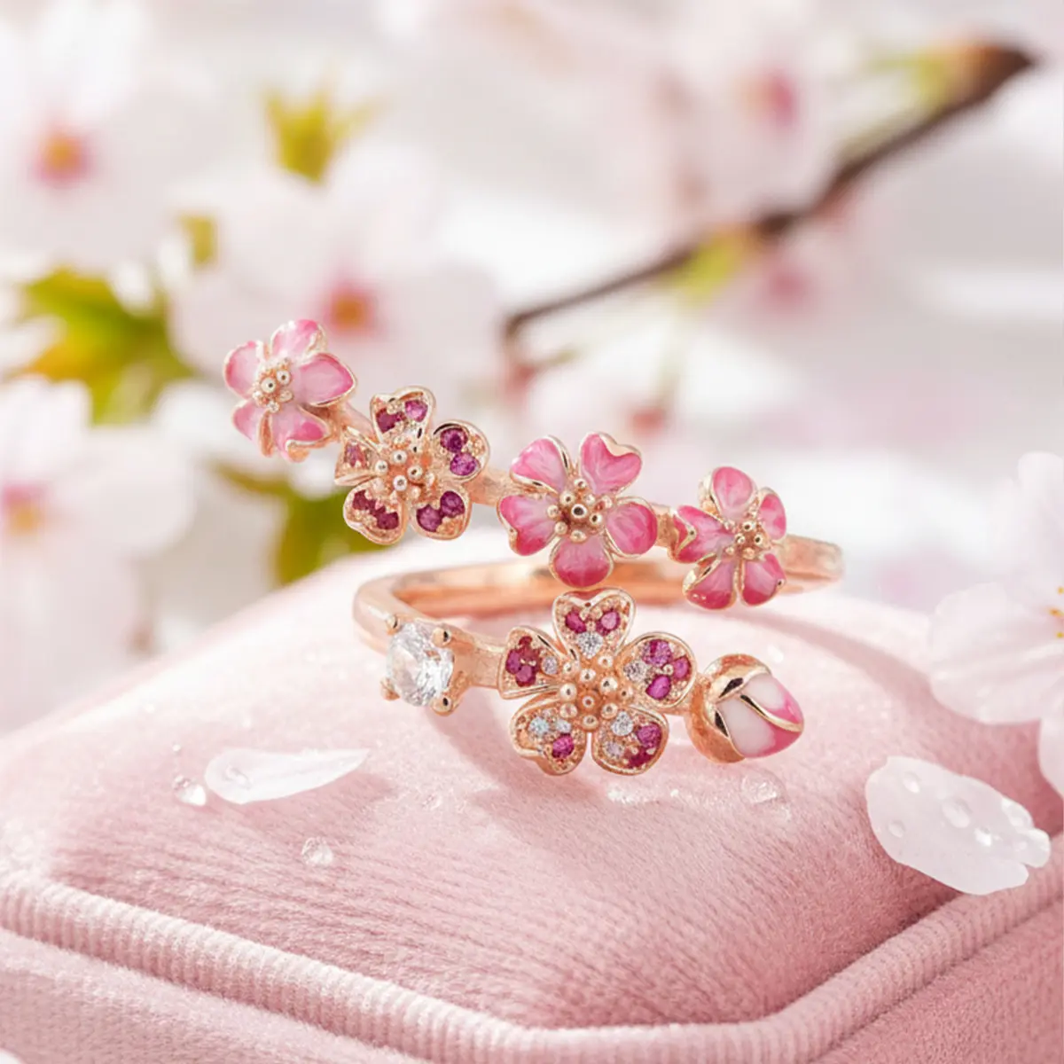 Peach Blossom Ring for Women, Adjustable Pink Flower Ring, Dainty Floral Jewelry Gift for Her, Cute Everyday Ring, for Bff Girlfriend Wife Daughter , Washable and fade-resistant