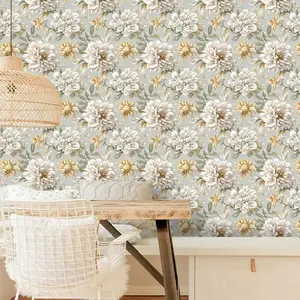 French Country Style Flower Self Adhesive Wallpaper, Waterproof Moisture Proof Removable No Glue Needed, Home Decor Bedroom Living Room TV Background