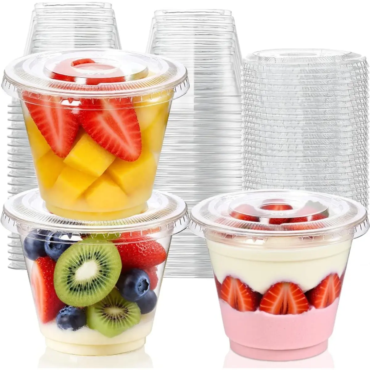 50 Pack 9oz Clear Individual Dessert Cups with Lids, Parfait Cups with Lids, No Hole Disposable Plastic Containers for Pudding Mousse Fruit Cups Smoothies Milkshakes & Salad, Plastic Party Cups