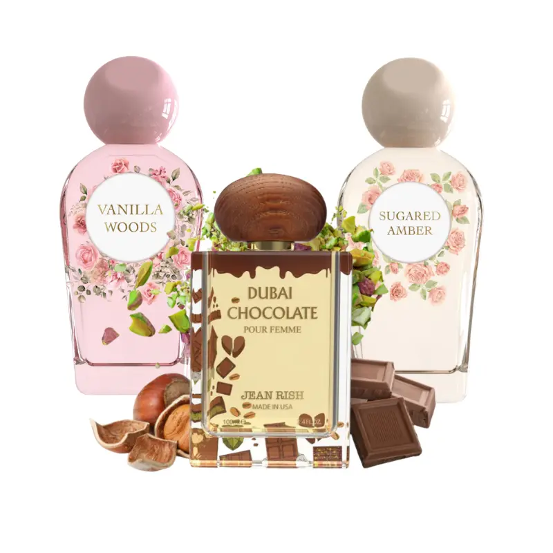 Dubai Chocolate Trio: Dubai Chocolate, Vanilla Woods, Sugared Amber Perfumes JEAN RISH PERFUMES