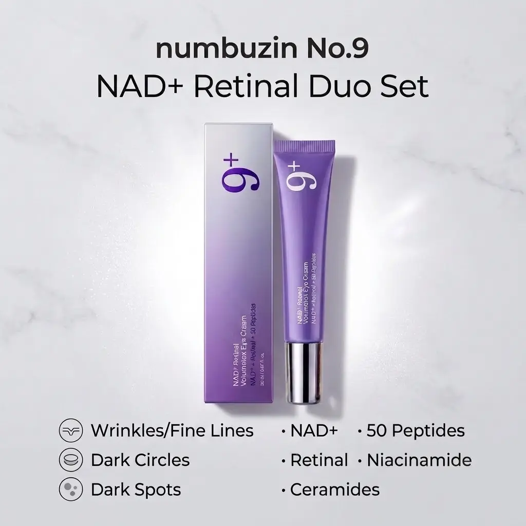 numbuzin No.9 NAD+ Retinal Volumetox Eye Cream Duo Set - All-in-1 Anti-Aging Eye Treatment for Wrinkles, Fine Lines, Dark Circles, Dark Spots - Infused with NAD+, Retinal, 50 Peptides, Niacinamide, Ceramides - Supports Skin Longevity (Face to Body Use)