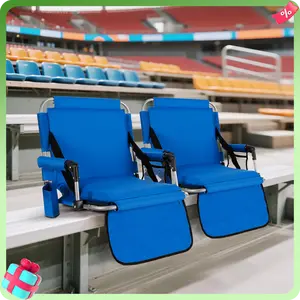 PHI VILLA Stadium Seat with Back Support, Bleach Seat with Backrest and Cushion, Stadium Chair with Cup Holders, Mesh Bag and Hidden Hook for Basketball and Soccer Bench Blue