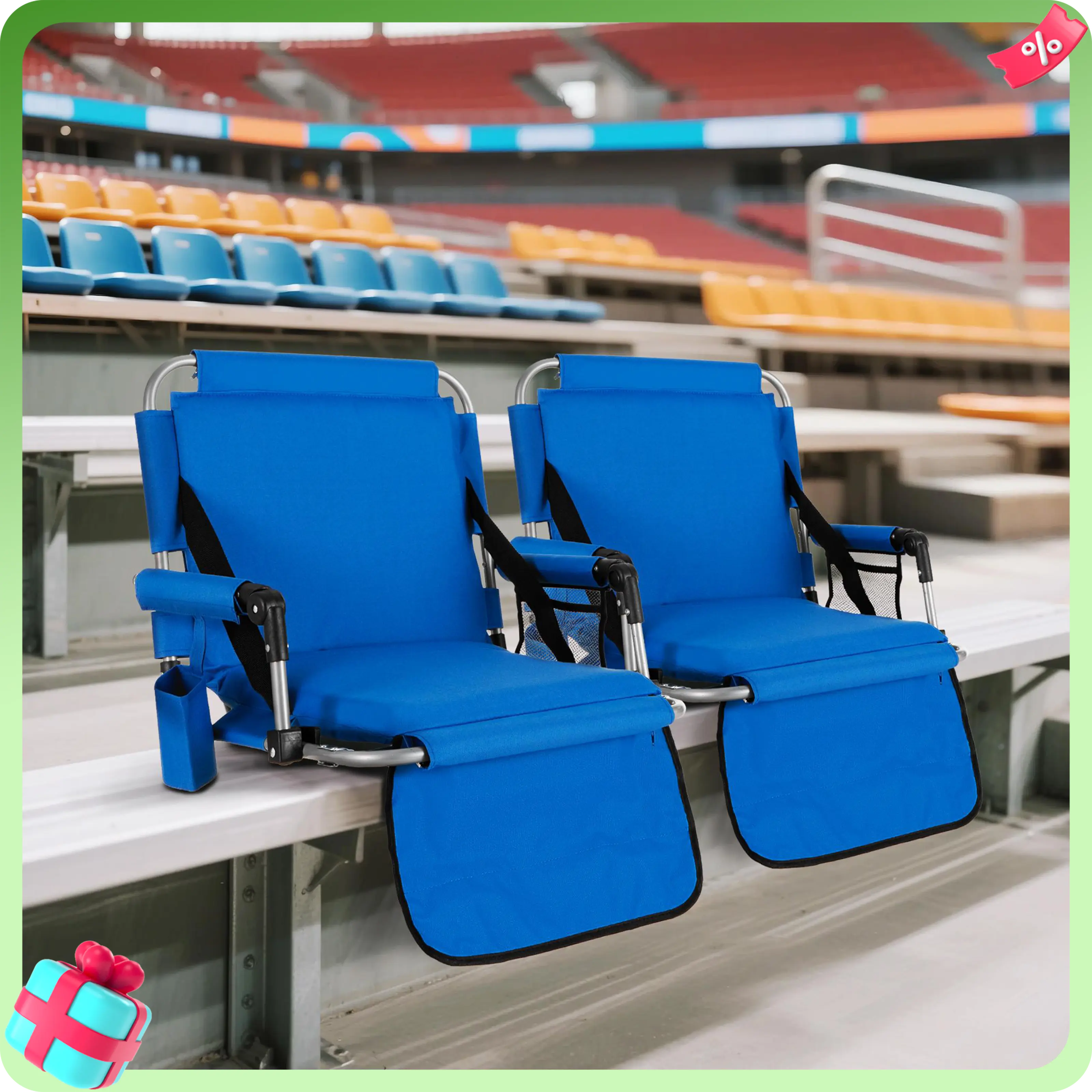 DealsForYouDays PHIVILLA Stadium Seat with Back Support, Bleach Seat with Backrest and Cushion, Stadium Chair with Cup Holders, Mesh Bag and Hidden Hook for Basketball and Soccer Bench Blue