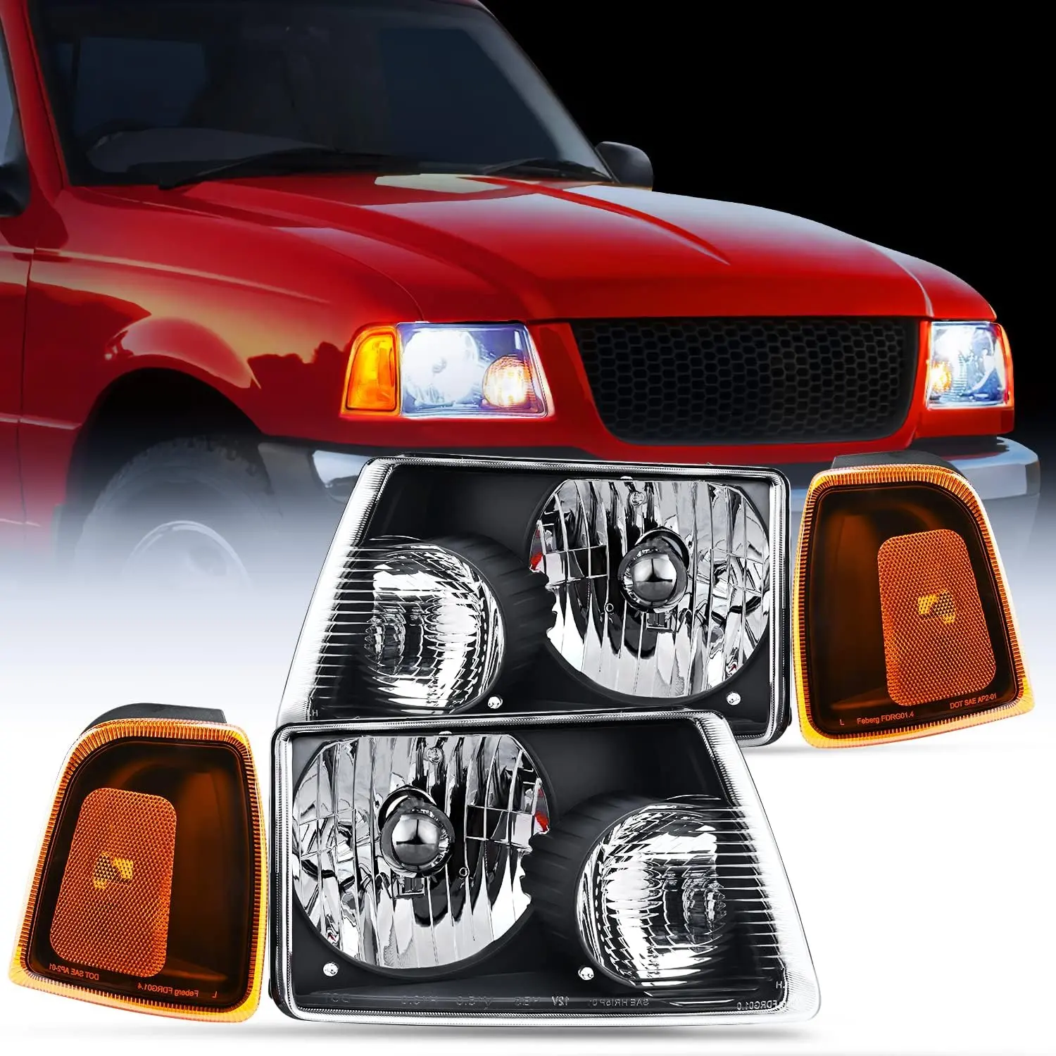 Nilight LED Headlight Kit - LED Front Lights, Compatible with 2001-2011 Ford Ranger, High-Impact Black Housing, Amber Reflector, Self-Sealing Leakproof, Shock-Resistant, Anti-Fogging, IP65 Rated Upgraded-Material Car Headlamp Replacement, Waterproof, Plug