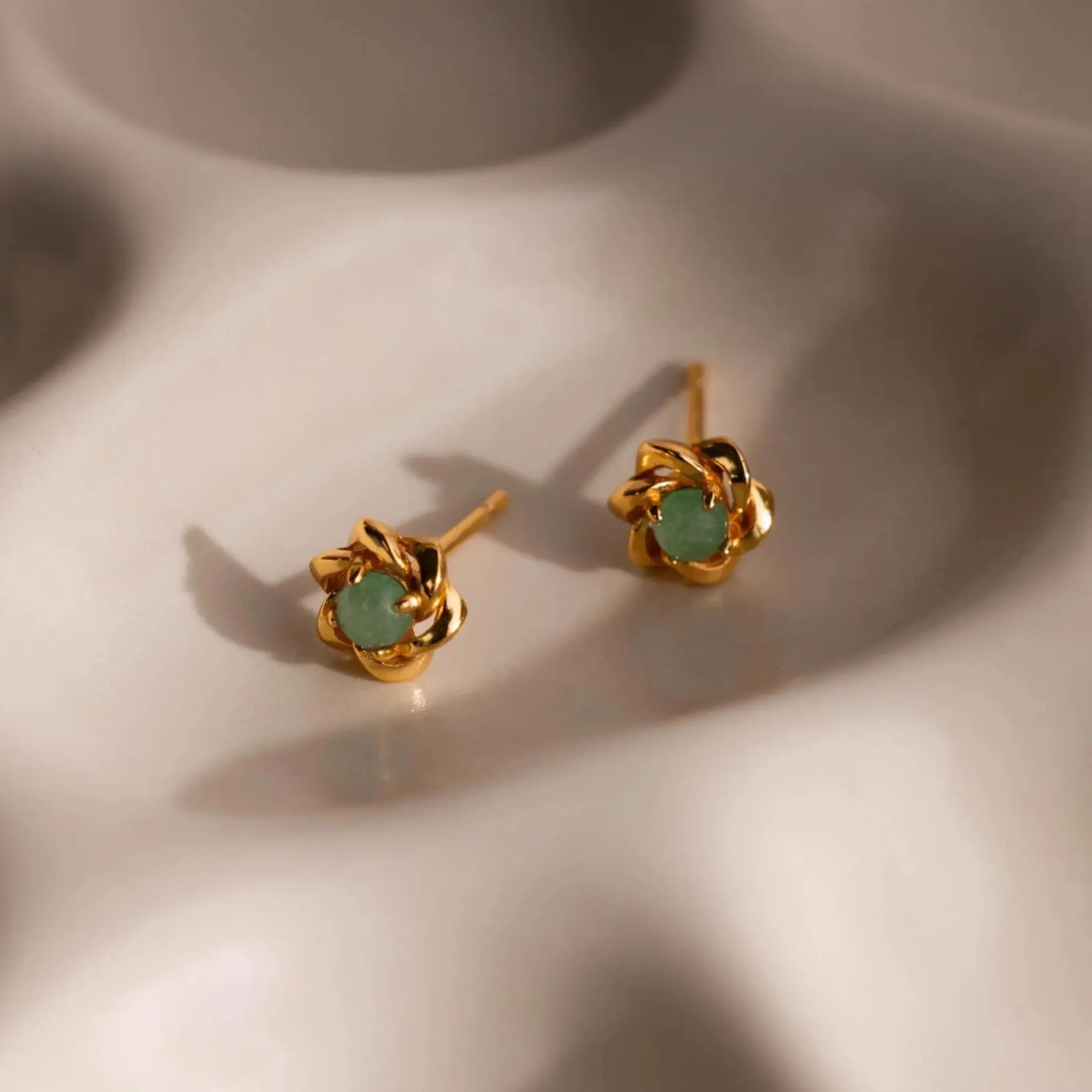 Mini Jade Flower Studs by Caitlyn Minimalist - Dainty Floral Green Gemstone Stud Earrings for Women - Vintage Jewelry - Gift for Her