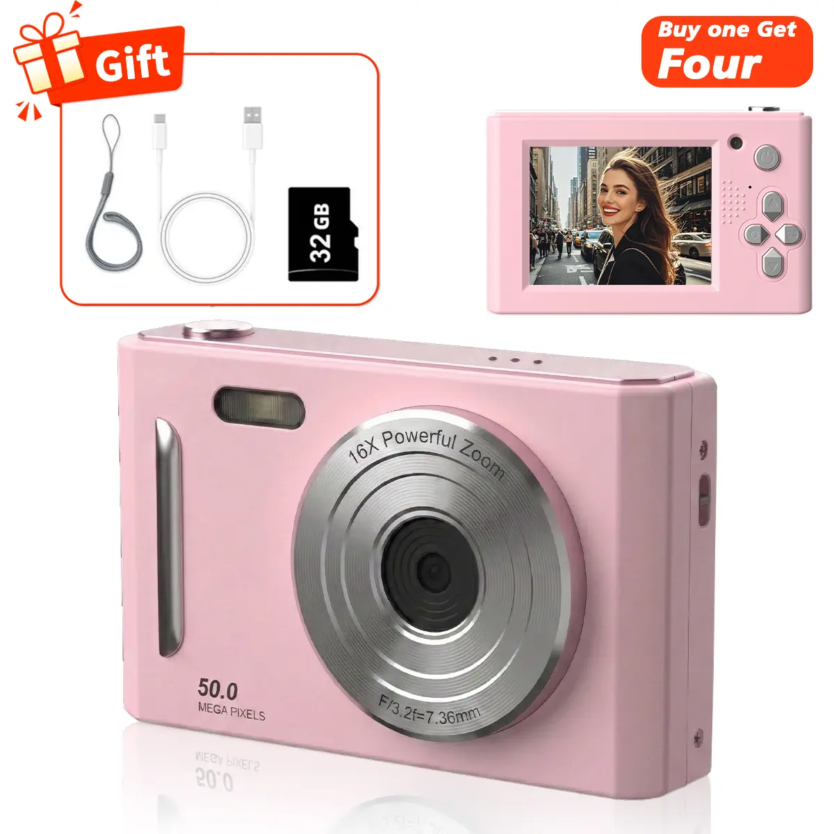 FHD 1080P Entry Level Digital Camera, Portable point-and-shoot camera with filter functions, Mini Portable Camera with 32G SD Card, Tech Gadget Gift for Students & Beginners