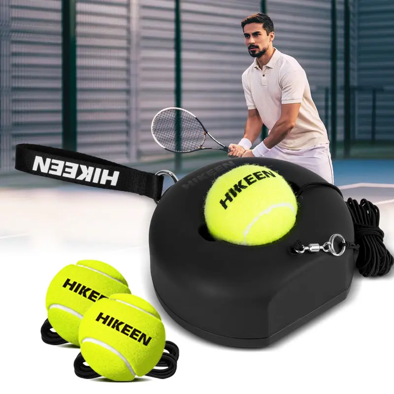 Hikeen Unisex Metal-Base Stable Tennis Solo Training System - 3 Balls, 1-Step Installation, Automatic Rebound, Portable, Indoor/Outdoor, 30% Elastic Hits, Carry Bag, Practice Rope, Grip, Strap & Carry, Hands Stay Clean