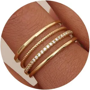 plated Gold Filled 1.3mm Thin Stackable Rings for Women - Minimalist Non Tarnish Half Cubic Zirconia Band Rings - Dainty Trendy Statement Stacking Rings Set Size 5-10