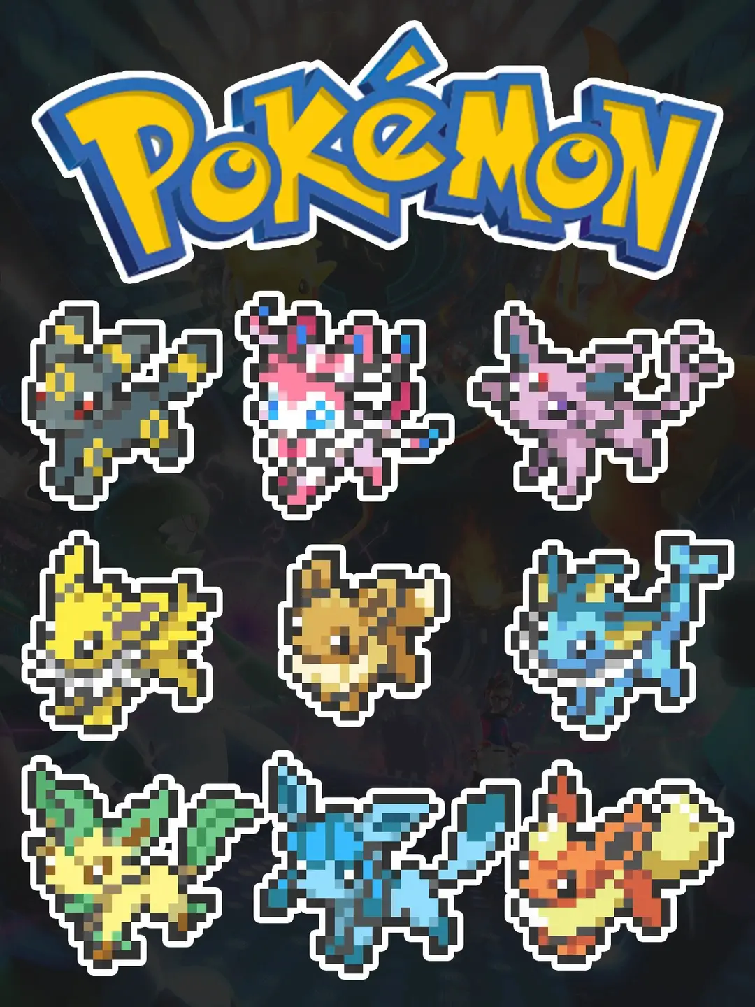 9 Full Eeveelutions Pixel Fuse Beads Set | Pokemon All Eevee Evolution Perler Bead Handmade Pixel Art Ornament