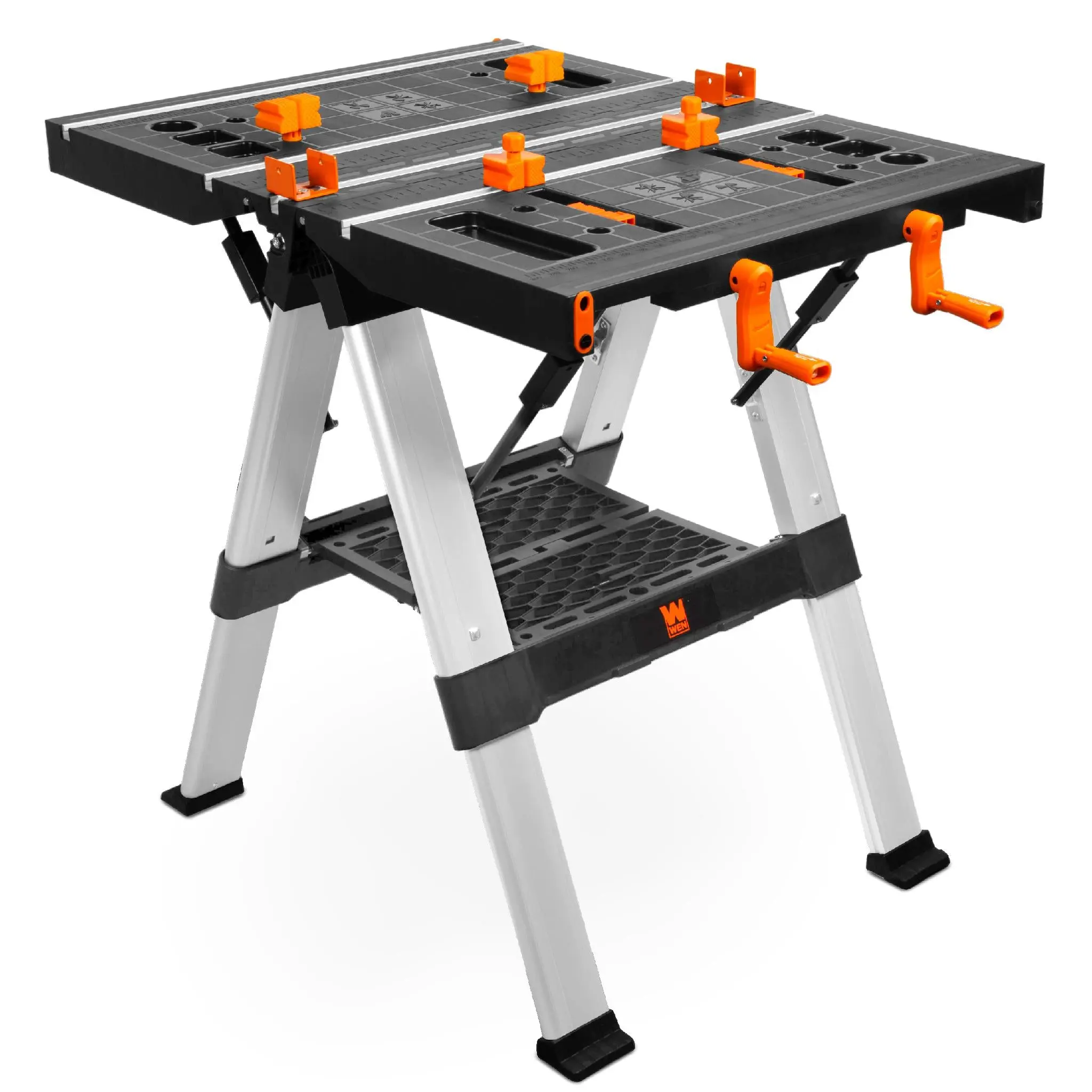 WEN WB3225 2-in-1 Folding Work Table and Sawhorse, 440-Pound Capacity with Onboard Clamps and Clamp Dogs