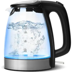 Glass Electric Kettle,1.7L Hot Water Boiler 1500W Fast Boiling with Auto-Shutoff and Boil-Dry Protection,LED Lights,Comfy Touch Handle Wide Opening Cordless  Heater for making  Coffee Automatic