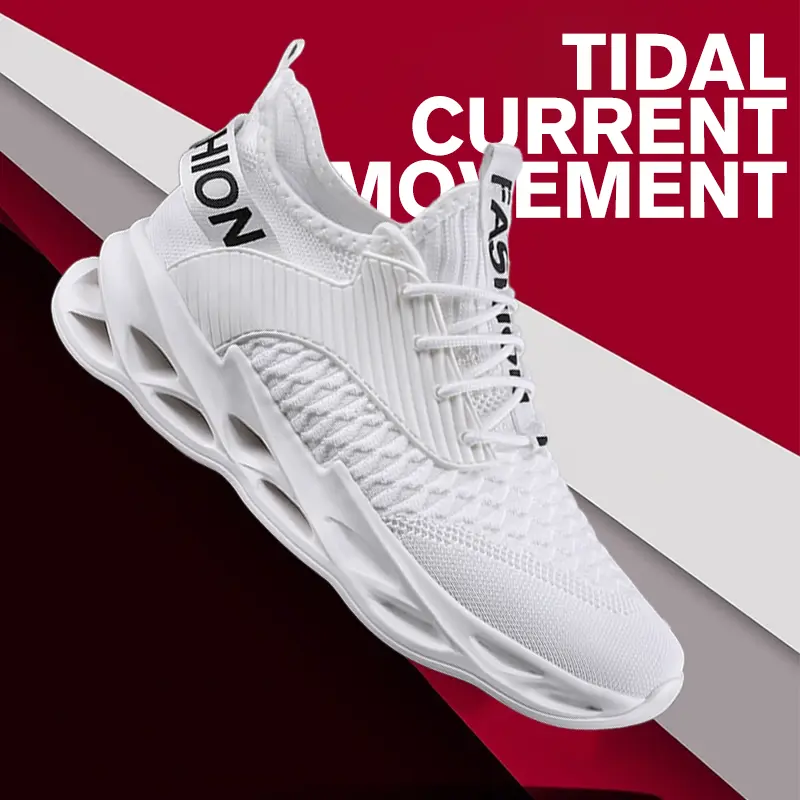 Men's Workout Sneakers - Lace-Up Closed-Toe, Breathable Mesh Upper, Soft EVA Sole, Non-Slip Blade Design, for Running & Athletic Training