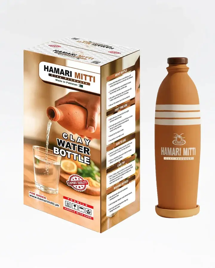 Natural Clay Water Bottle 1200ml with Airtight Silicone Cap | Eco-Friendly Terracotta Bottle | Keeps Water Cool Naturally | BPA Free Handmade Bottle
