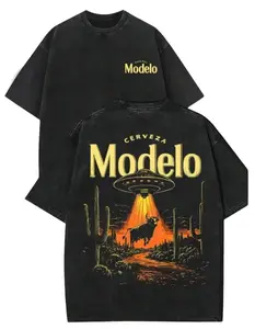 Distressed Black Vintage Tee, Desert Cactus & Sunset UFO Graphic, Oversized Unisex Tee for Casual Fans