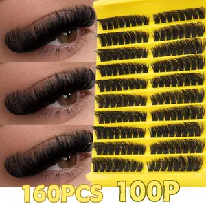 10-18mm Curl D DIY 160pcs Cluster Lashes 100D 3D Extensions Fluffy Volume False Eyelashes Faux Mink Hair Makeup Tool Resuable, Fluffy Eyelash Clusters, Lengthening Cluster Lashes
