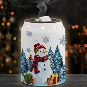 Ceramic Christmas Snowman Wax Warmer - Standard Home Fragrance Freshener, Home Care Supply for Living Room, Winter Xmas Decor