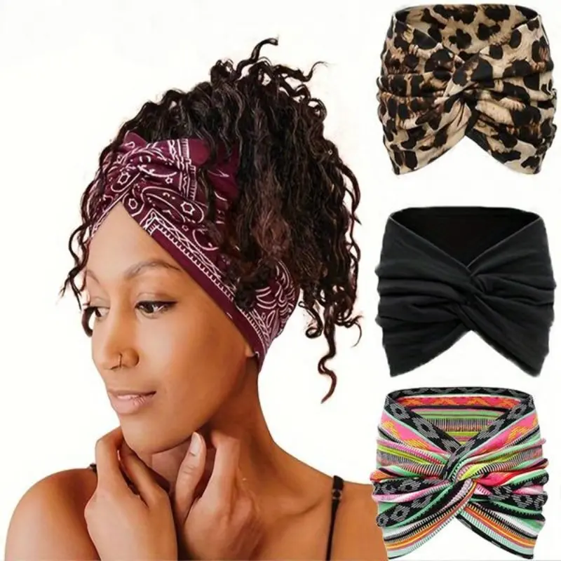 Bohemian Style Leopard & Paisley Print Hair Band, Girlfriend Gifts, Summer Outfits 2024 Non-slip Wide Elastic Hair Band, Fashion Hair Accessories for Women & Girls, Valentine's Day Gift