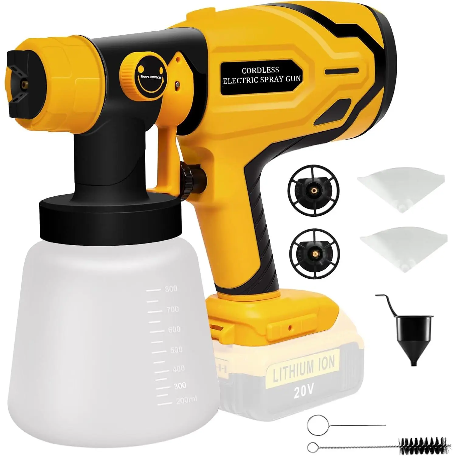 Cordless Airless HVLP Paint Sprayer for DeWalt 20V Max Battery (Battery Not Included), 700W High-Power Motor, 1025ml Capacity, 2 Nozzles, 3 Adjustable Patterns, Cleaning & Dust Blowing Connectors, Smooth Paint Surface, Model D001 Home Interior Tool