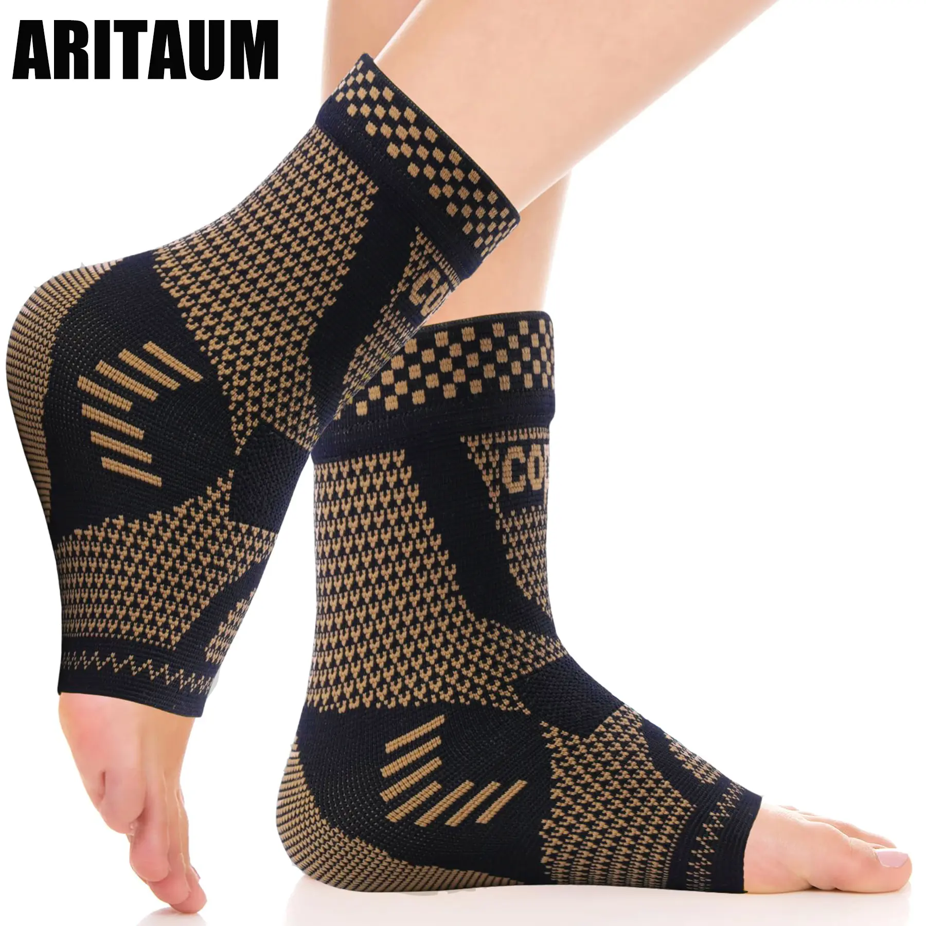 ARITAUM COPPER Foot & Ankle Brace Socks for Sprained Ankle Compression Sleeve - Plantar Fasciitis Relief Brace, Foot Support for Women & Men - Tendonitis & Arthritis Foot Sleeve, Stabilizing Ankle Wrap