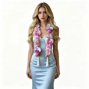 Graduation Day Perfect Choice, Durable Hawaiian Graduation Wreath, Tropical Orchid & Mixed Flowers Artificial Flower Necklace, Unisex Party Gift