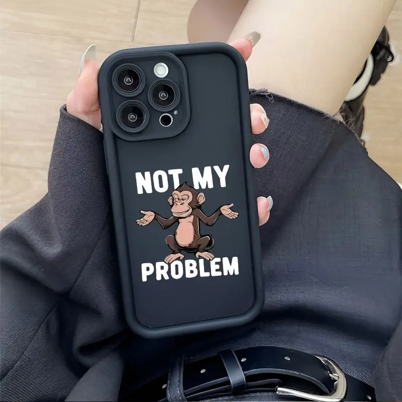 "Not My Problem" Monkey Design TPU Cellphone Casing - Creative Grooved Layered Shockproof Protective Cover, Holiday Gift Accessory for iPhone Series (X/XS/XS Max/11/12/12 Mini/13/13 Mini/14/15/16/16E/17) by summerwins
