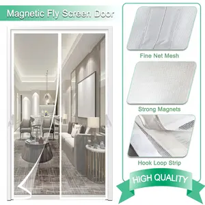 Summer Magnetic Door Curtain 2D Household Mosquito Insect Proof Screen Door with Storage Buckle No Drilling Easy Install Ventilated Breathable Home Decoration