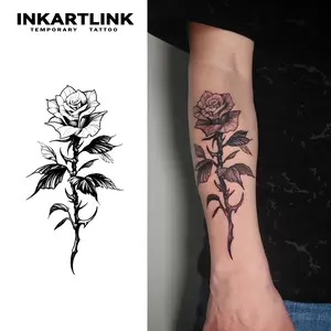 INKARTLINK Tattoo Tech, 2 Sheets Large Semi Permanent Tattoo, Adult Art Design Temporary Tattoos, Lasts 1-2 Weeks, Waterproof, Realistic Look, No Adhesive, No Reflection (Dark Rose Design)