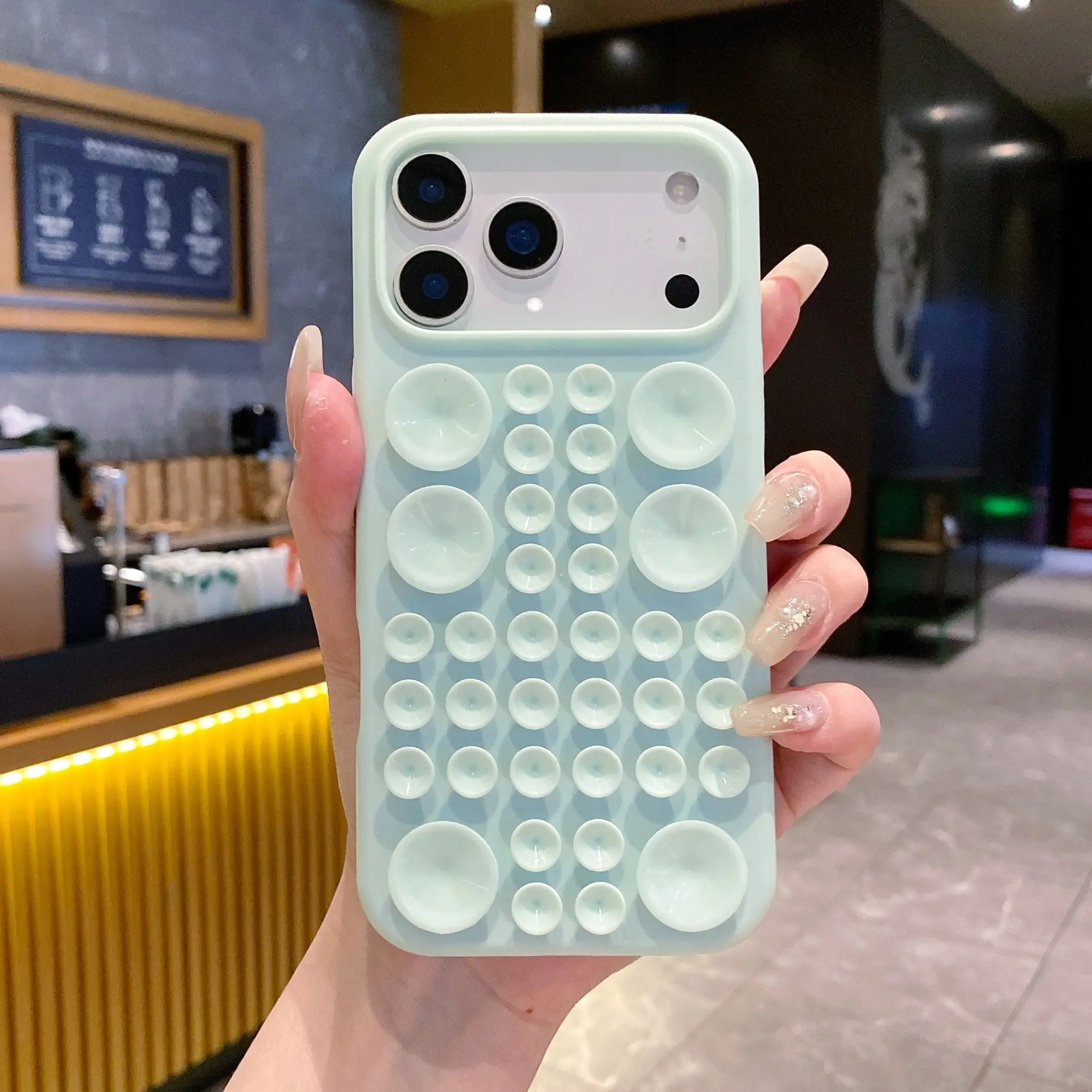 Suction Cup Phone Case for iPhone 17 16 15 14 Pro Max Double-Sided Bubble Pop Design Protective Silicone Cover with Enhanced Grip and Tactile Fidget Feature