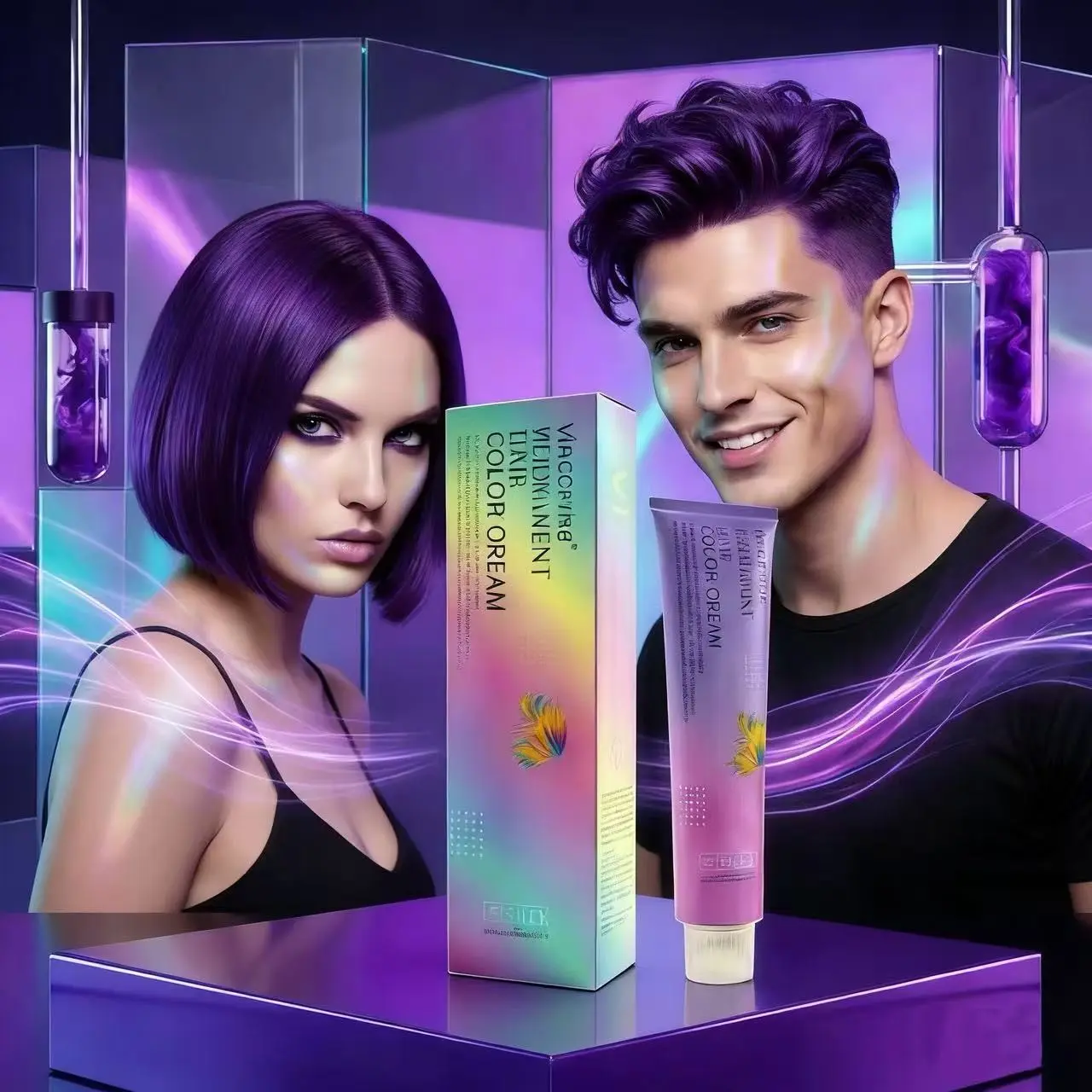 Luxury Violet Hair Dye Cream, Deep Rich, Silk Smooth Gloss, Long-Lasting Salon Effect, Permanent Hair Color, 100% Coverage, 9 Weeks Durability, Hair Coloring