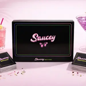 Saucey Questions Adult Card Game, Fun Conversation Starter for Social Gatherings, Icebreaker for Friends & Family Saucey Questions Adult Party Card Game with Shot Glasses | Conversation Starter for Game Nights