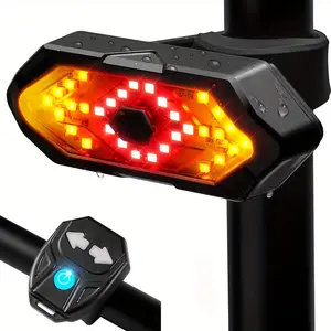 USB Charging Bike Tail Light with Left & Right Turn Signals,  Remote Control Rear Bike Light, Red/Yellow Light Beads, ABS+PC Material Waterproof Safety Warning Back Lights Bike Alarm for Night Riding Mountain