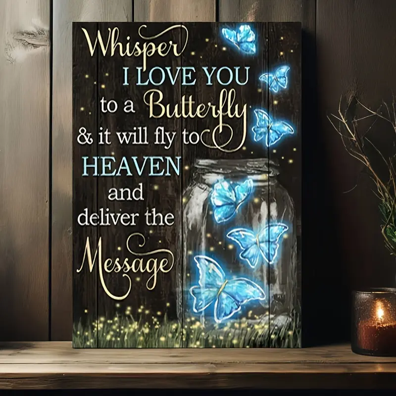 1 Piece Wooden Frame Beautiful Butterfly Canvas Painting, Whisper to the Butterfly I Love You Wall Art, Suitable for Office Bathroom Living Room Decoration, Inspirational Wall Art Decoration, Directly Hangable Gift Suitable for Her or Him - Edged Canvas