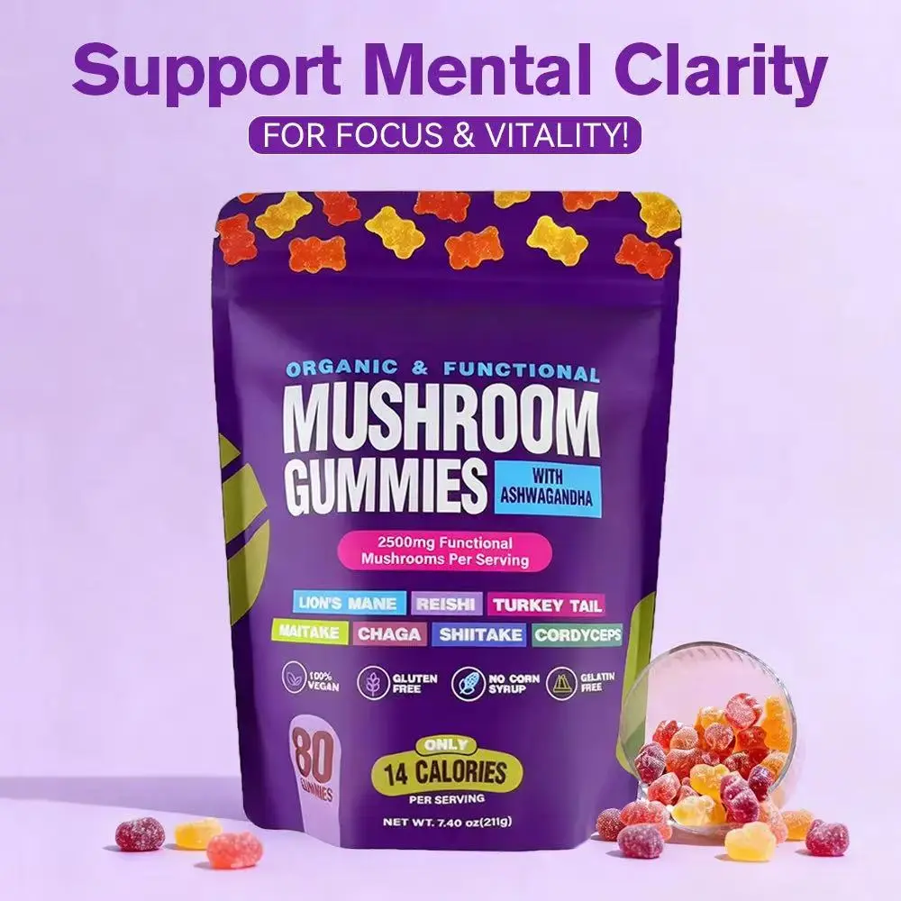 Drops of Nature Mushroom Gummies, 2500mg Functional Mushroom Complex with KSM-66 Ashwagandha, Lion's Mane, Reishi, Cordyceps, Vegan Immune Support, Mixed Fruit Flavor, 80 Gummies