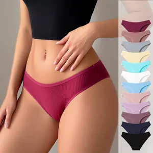 HOTCOM Premium Women's Cotton High Leg Ribbed Underwear Solid Color Soft, Breathable and Comfortable 12 Piece Mixed Low Waist Underwear Womenswear Lingerie Light Fits Panties Bridal Bra Everyday
