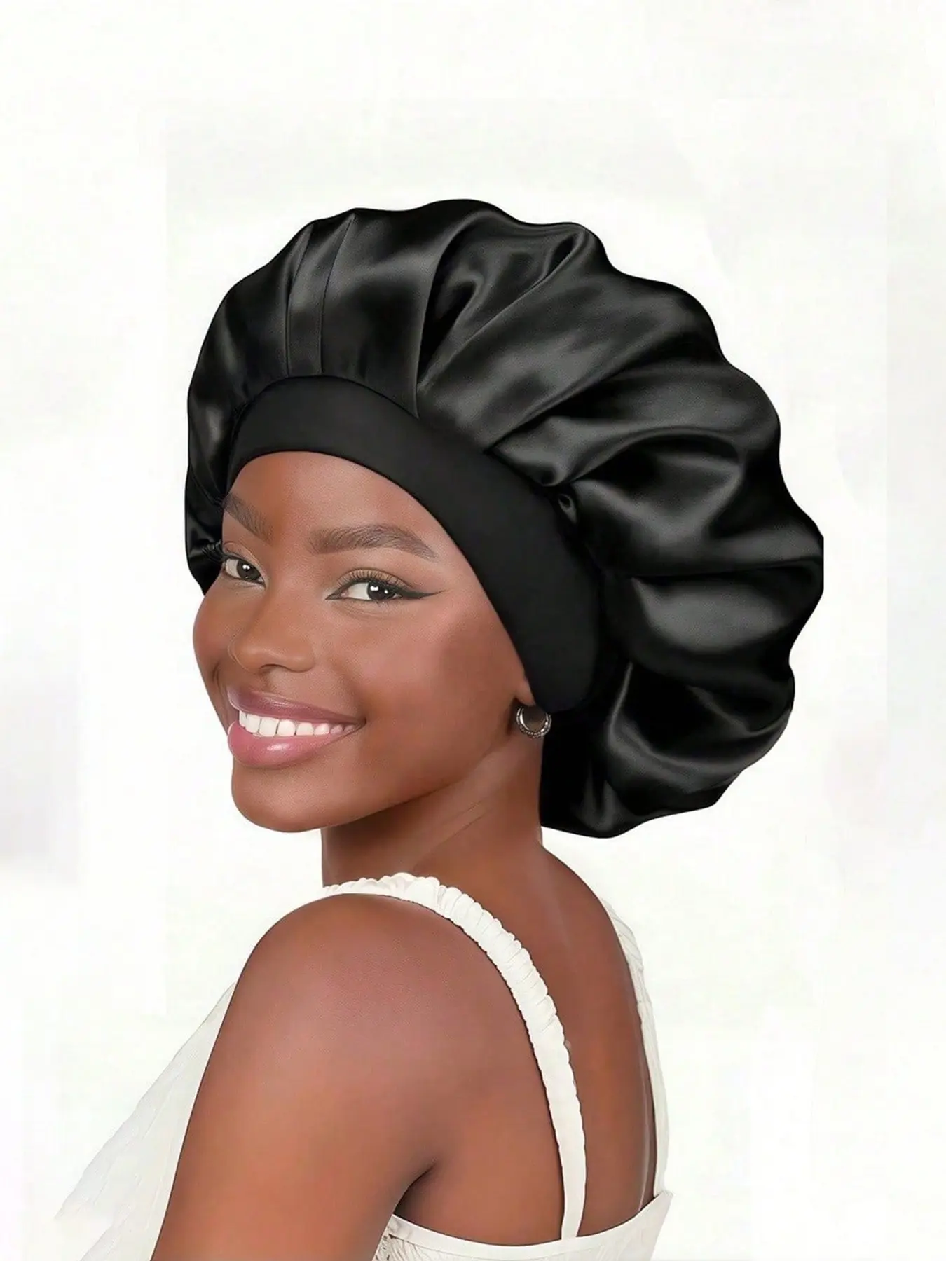 1pc Silk Sleeping Bonnet Set  Satin Hair Wrap For Curly Natural Hair With Soft Elastic Band (Black & Gold), Gentle Night Cap For Hair Protection & Frizz Control Haircare Hair Styling Cap
