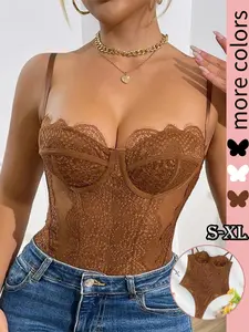 Women's Romantic Lace Bodysuit with Backless Design, Sexy and Comfortable Fashion Lingerie for Modern Ladies, Backless Cami Bodysuit, Stretchy Bodysuits, Hot Lace Bodysuit