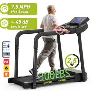 【Mother's Day Gift】 LIVIVOX Senior-Friendly Treadmill with 300LB Capacity, Long Handles, Extra-Wide Deck, Large LED Display, Compact Foldable Walking Trainer with Heart Tracking, Senior Fitness Equipment Stepping Machine