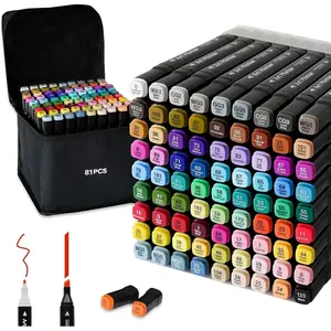 Markers, 80 Colors Dual Tip Permanent Art Markers for Adult Coloring Book, Painting, Drawing,  Based with Base and Blender for Adult, Artists