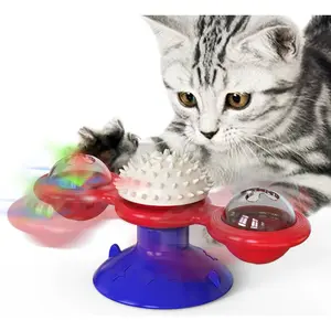 Cat Entertainment Set- Interactive Rotating Disk, Feather Teasers, Tumbler, Windmill Toy - Keeps Cats Active & Engaged