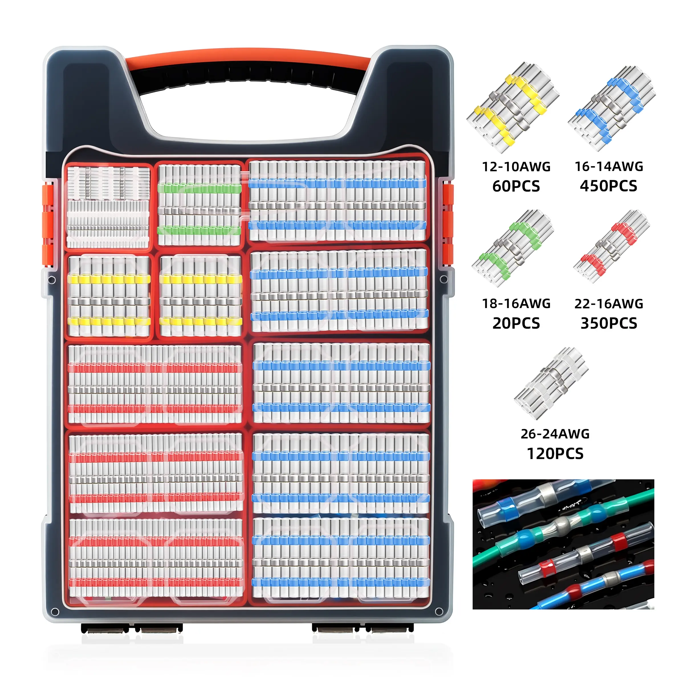 1000PCS Solder Seal Wire Connectors,Marine Grade Outdoor Weatherproof Heat Shrink Wire Butt Connectors AWG 26-10 (5Colors/5Sizes) with Removable Storage Bins