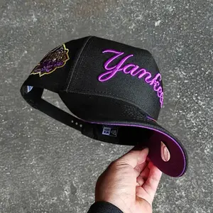 New Era Yankees Black Purple 9FORTY Cap Script Logo, Streetwear Aesthetic Cap Gorra de béisbol para hombres, Adjustable Fit