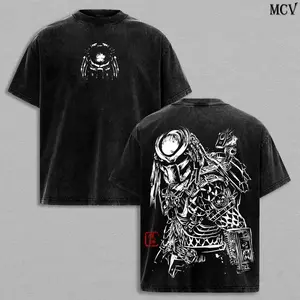 Predator – Alien vs. Predator Vintage T-Shirt Menswear Top Heavy Cotton Underwear Tee Washed Oversize Unisex Sci-Fi Movie Retro Graphic Tee Classic 90s Space Action Film Fans